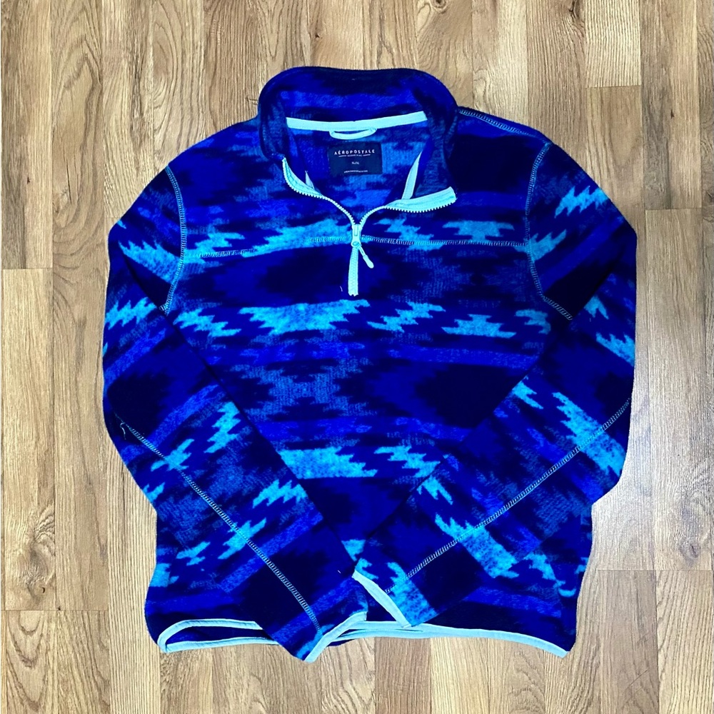 Aeropostale Multicolor Pullover Fleece Top Jacket Medium Blue Aztec Print-Size M